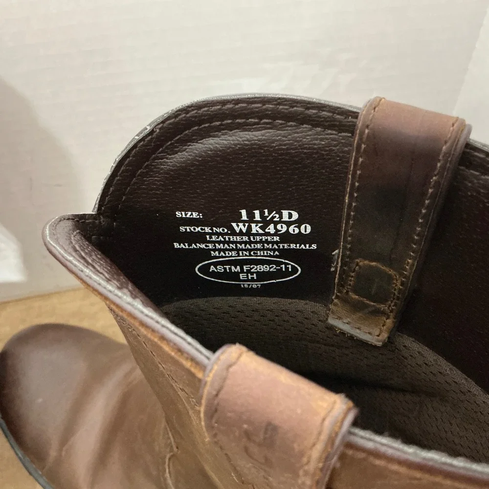 Justin WK4960‎ Waterproof Brown Leather Pull-On Work Boots Men's 11.5D Soft Toe